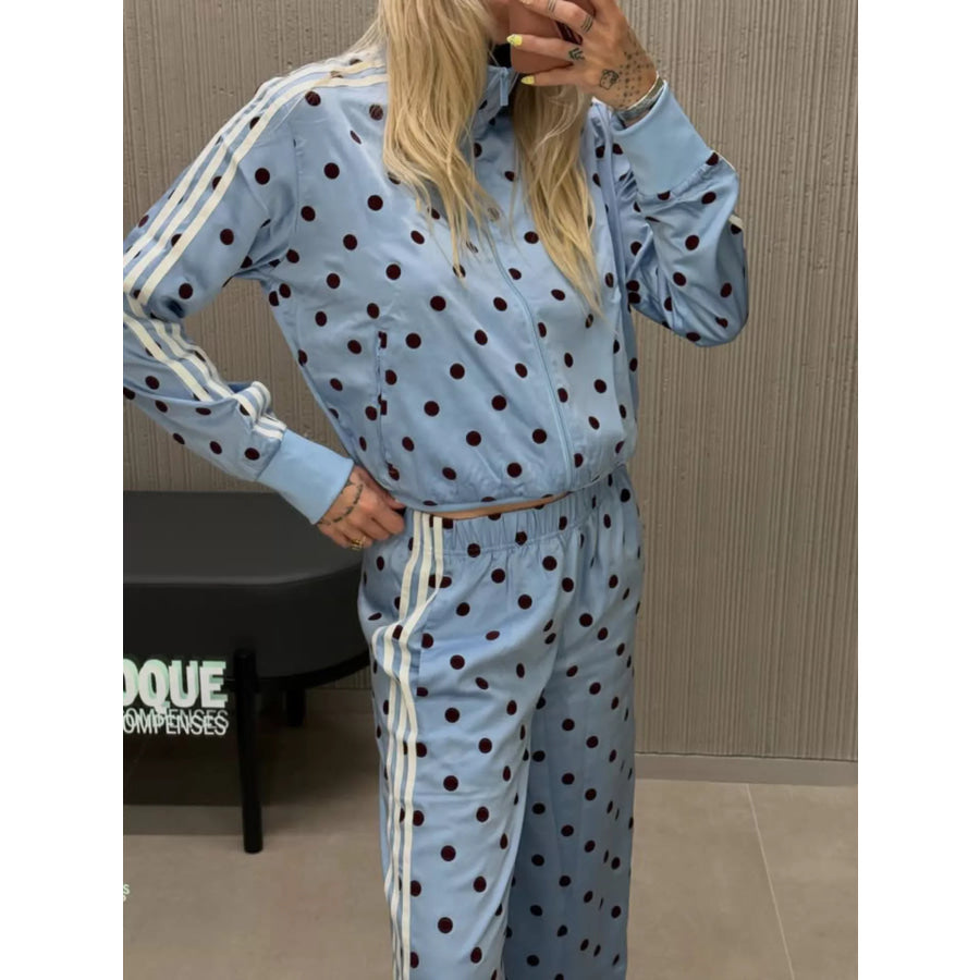 Polka Dot Side Striped Outerwear and Pants Set Apparel and Accessories