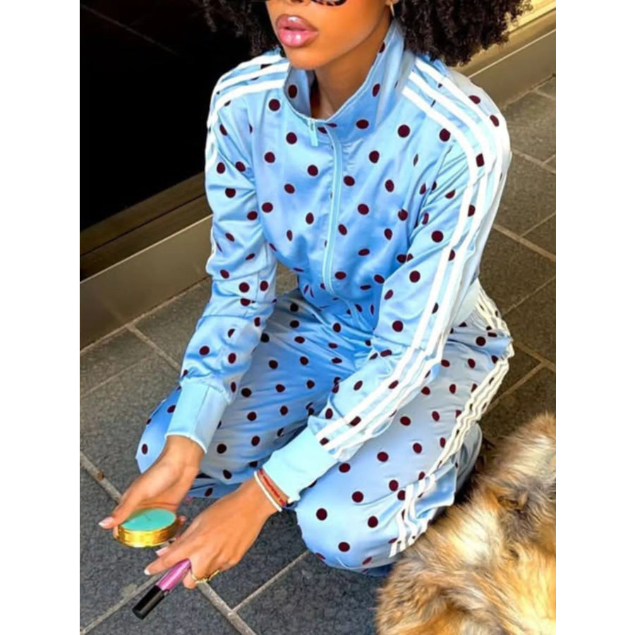 Polka Dot Side Striped Outerwear and Pants Set Apparel and Accessories