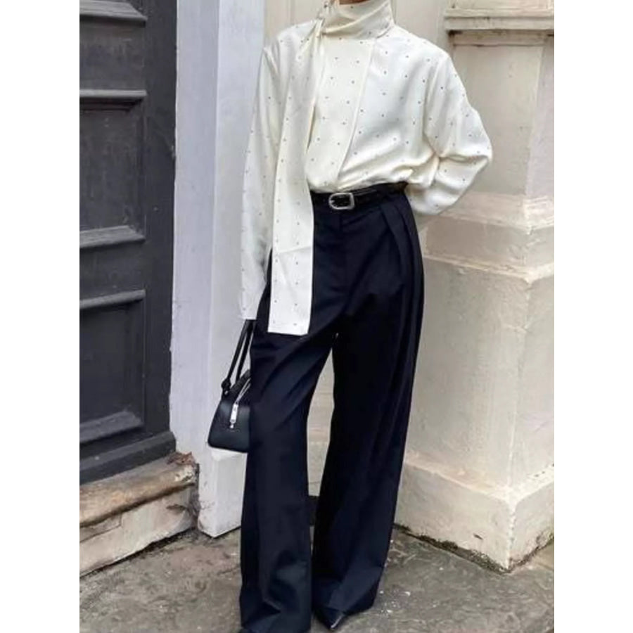 Polka Dot Silk Blouse with Scarf Neck Tie Apparel and Accessories
