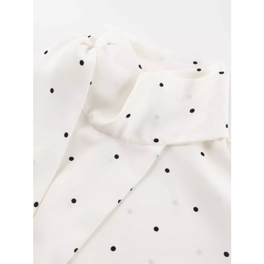 Polka Dot Silk Blouse with Scarf Neck Tie Apparel and Accessories