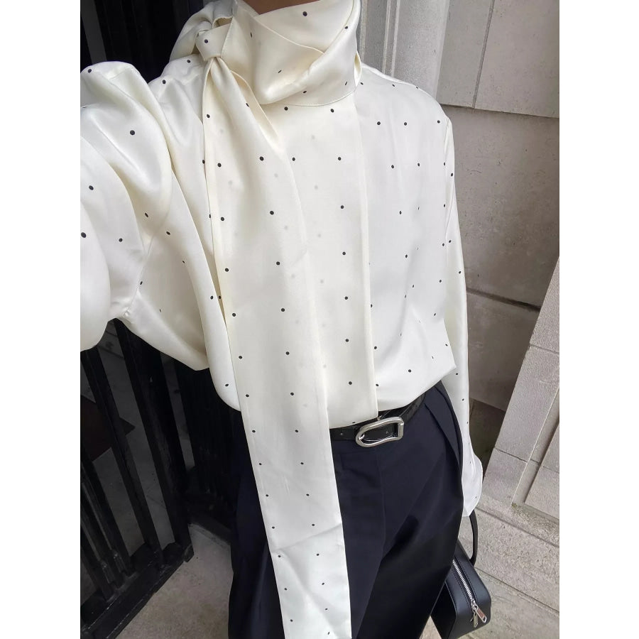 Polka Dot Silk Blouse with Scarf Neck Tie Apparel and Accessories