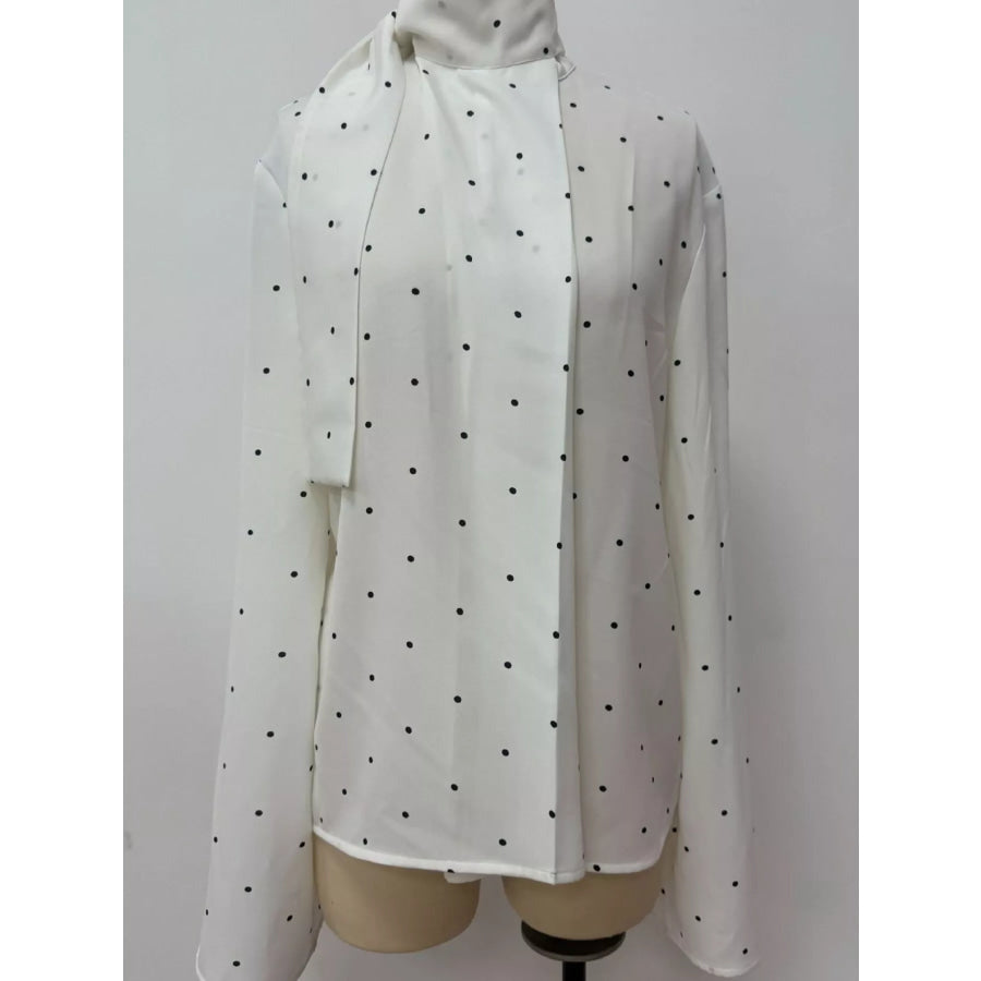Polka Dot Silk Blouse with Scarf Neck Tie Apparel and Accessories