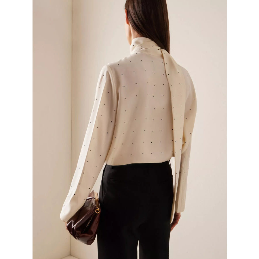 Polka Dot Silk Blouse with Scarf Neck Tie Apparel and Accessories