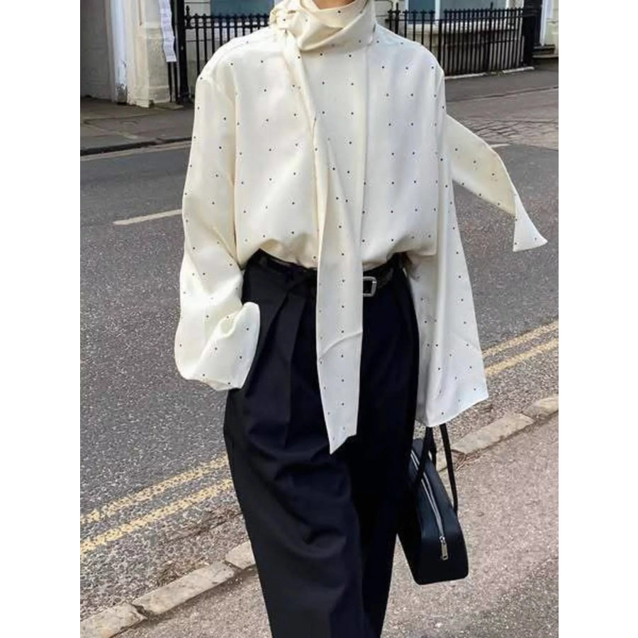 Polka Dot Silk Blouse with Scarf Neck Tie White / S Apparel and Accessories