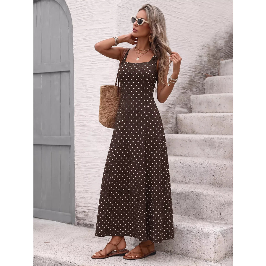 Polka Dot Sleeveless Maxi Dress Apparel and Accessories