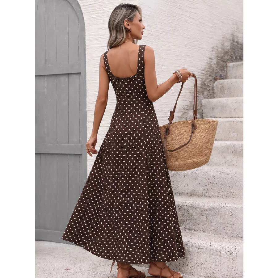 Polka Dot Sleeveless Maxi Dress Apparel and Accessories
