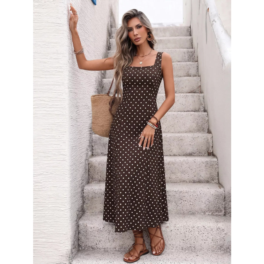 Polka Dot Sleeveless Maxi Dress Apparel and Accessories