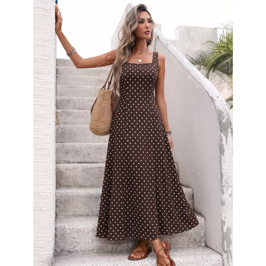 Polka Dot Sleeveless Maxi Dress Apparel and Accessories