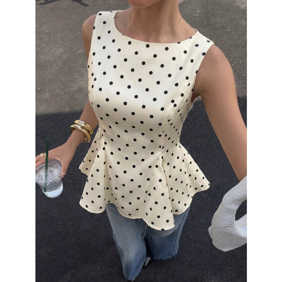 Polka Dot Sleeveless Peplum Blouse Apparel and Accessories