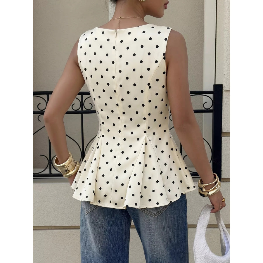 Polka Dot Sleeveless Peplum Blouse Apparel and Accessories