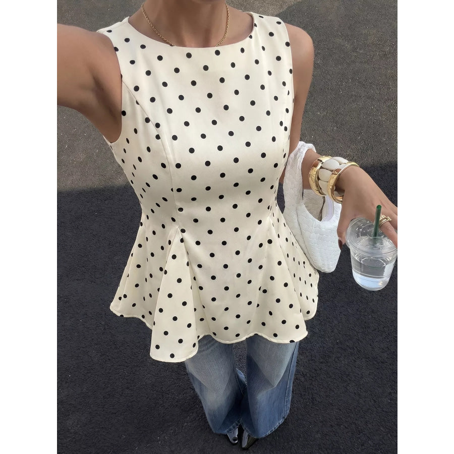 Polka Dot Sleeveless Peplum Blouse Apparel and Accessories