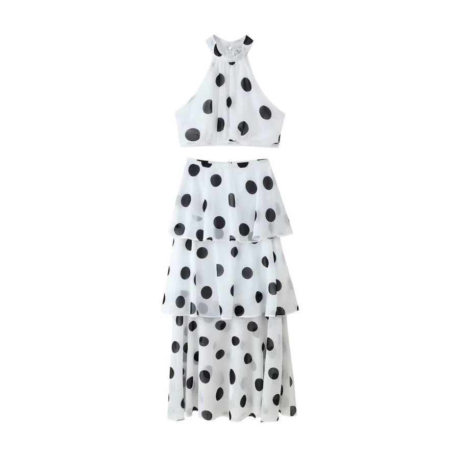 Polka Dot Sleeveless Top and Layered Skirt Set Apparel Accessories