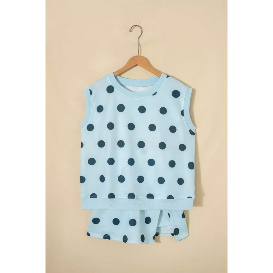 Polka Dot Sleeveless Top and Skort Casual Two-Piece Set Apparel Accessories
