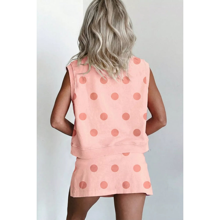 Polka Dot Sleeveless Top and Skort Casual Two-Piece Set Apparel Accessories