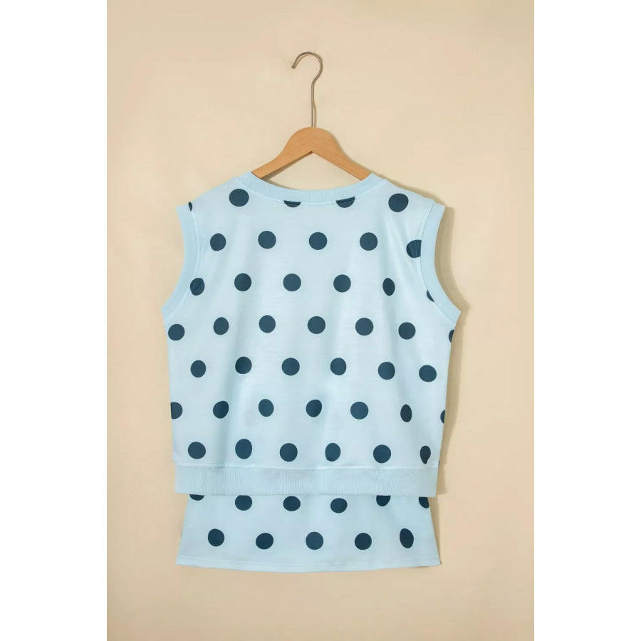 Polka Dot Sleeveless Top and Skort Casual Two-Piece Set Apparel Accessories