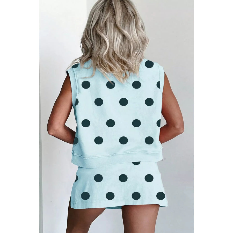 Polka Dot Sleeveless Top and Skort Casual Two-Piece Set Apparel Accessories