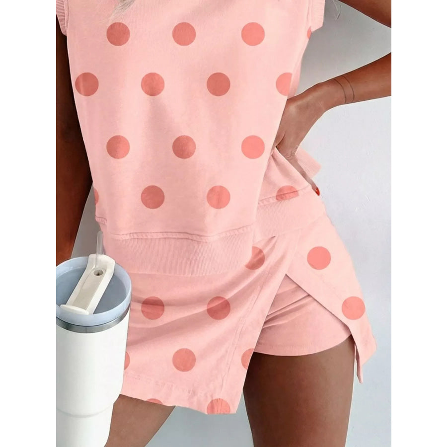 Polka Dot Sleeveless Top and Skort Casual Two-Piece Set Apparel Accessories
