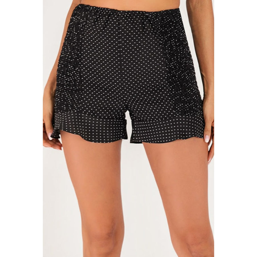 Polka Dot Smocked Ruffle Hem Shorts Black / S