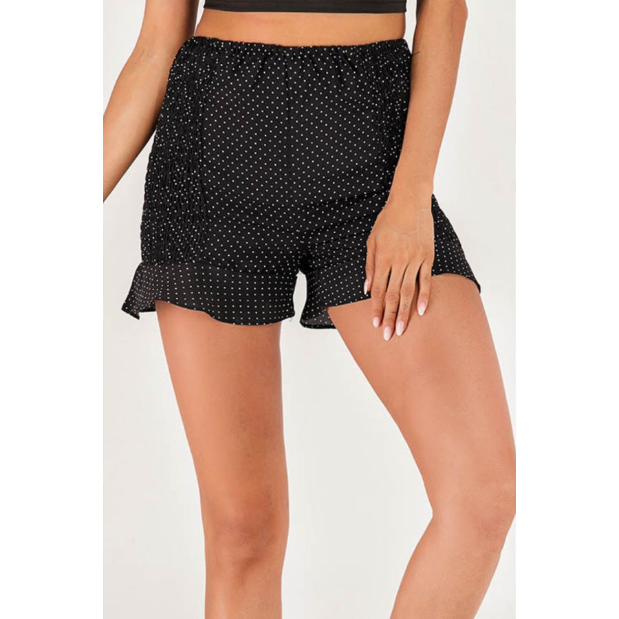 Polka Dot Smocked Ruffle Hem Shorts Black / S