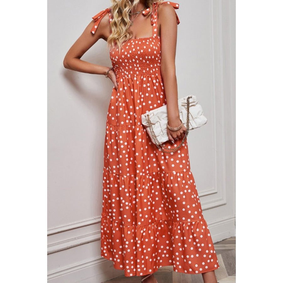 Polka Dot Smocked Tiered Sleeveless Dress