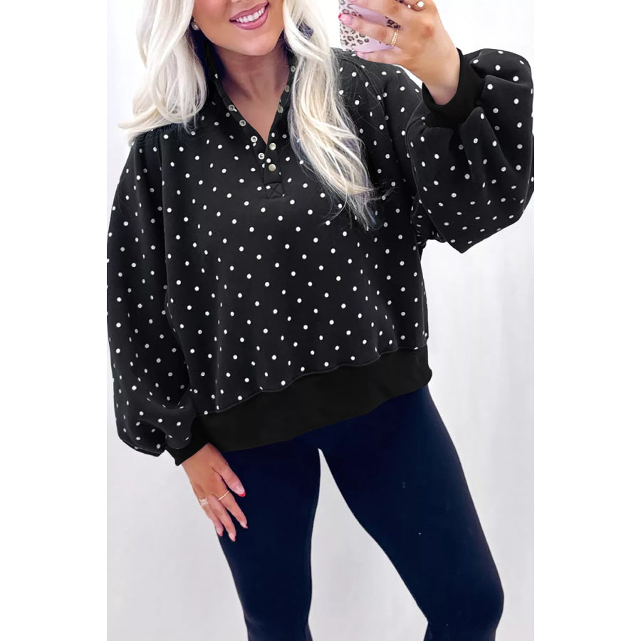 Polka Dot Snap-Button Sweatshirt Black / S Apparel and Accessories