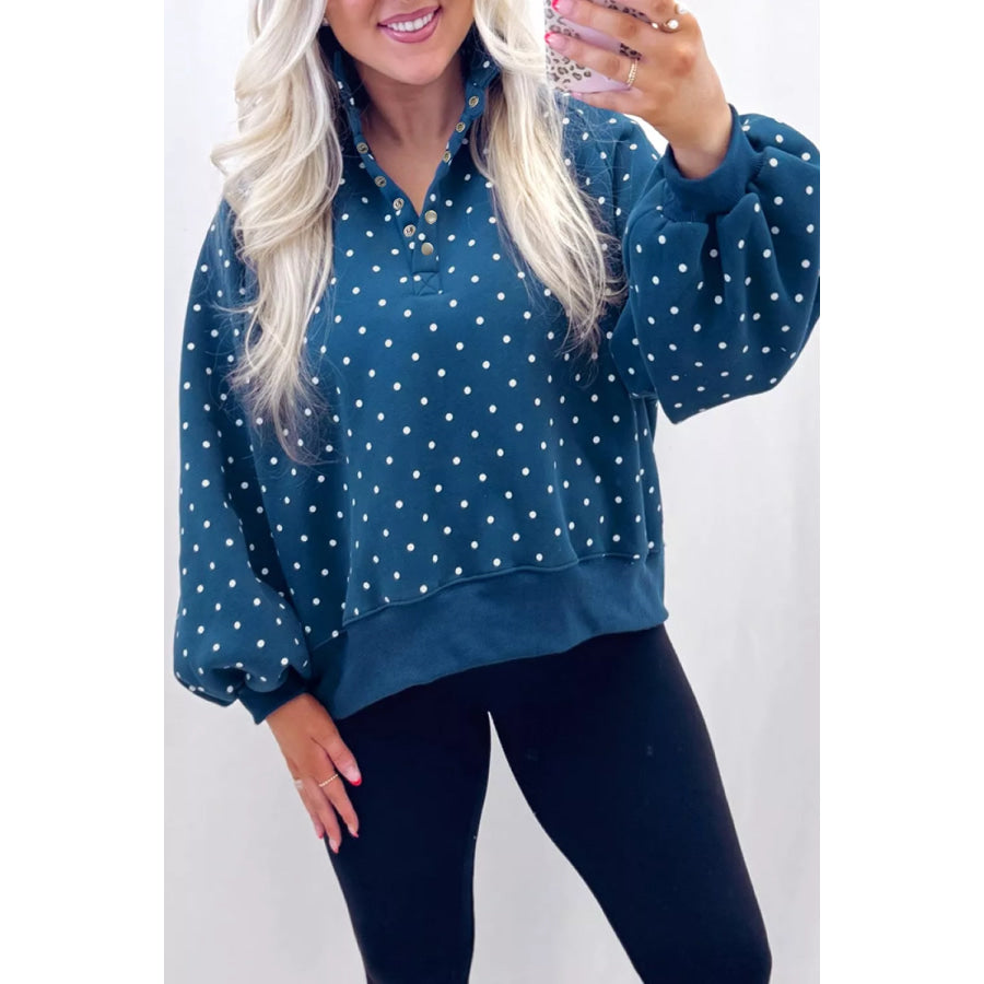 Polka Dot Snap-Button Sweatshirt Dusty Blue / S Apparel and Accessories
