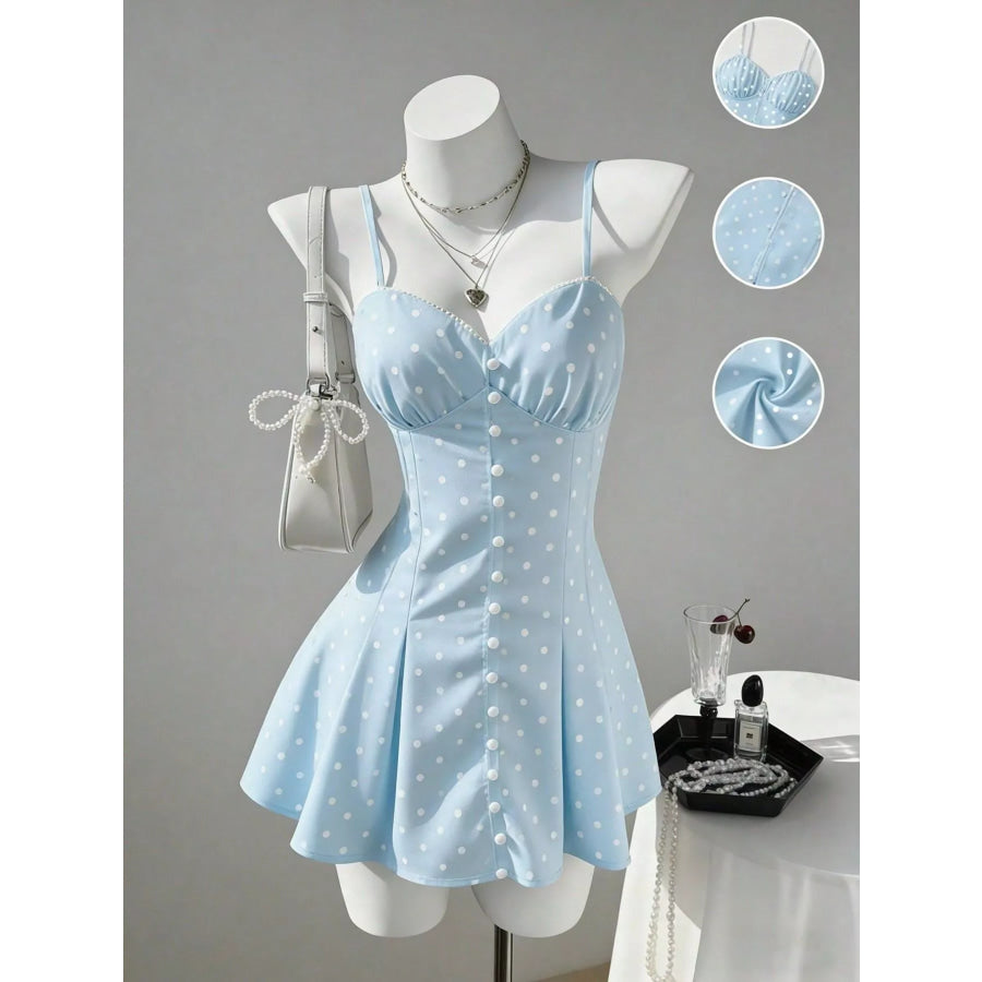 Polka Dot Spaghetti Strap Mini Dress Blue / S Apparel and Accessories