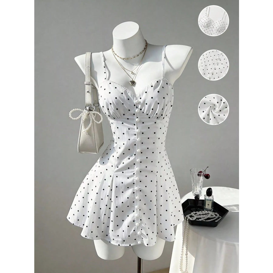 Polka Dot Spaghetti Strap Mini Dress White / S Apparel and Accessories