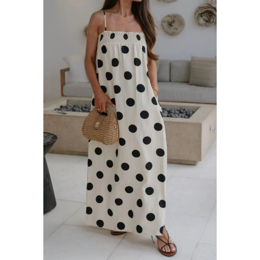 Polka Dot Spaghetti Straps Maxi Dress Apparel and Accessories