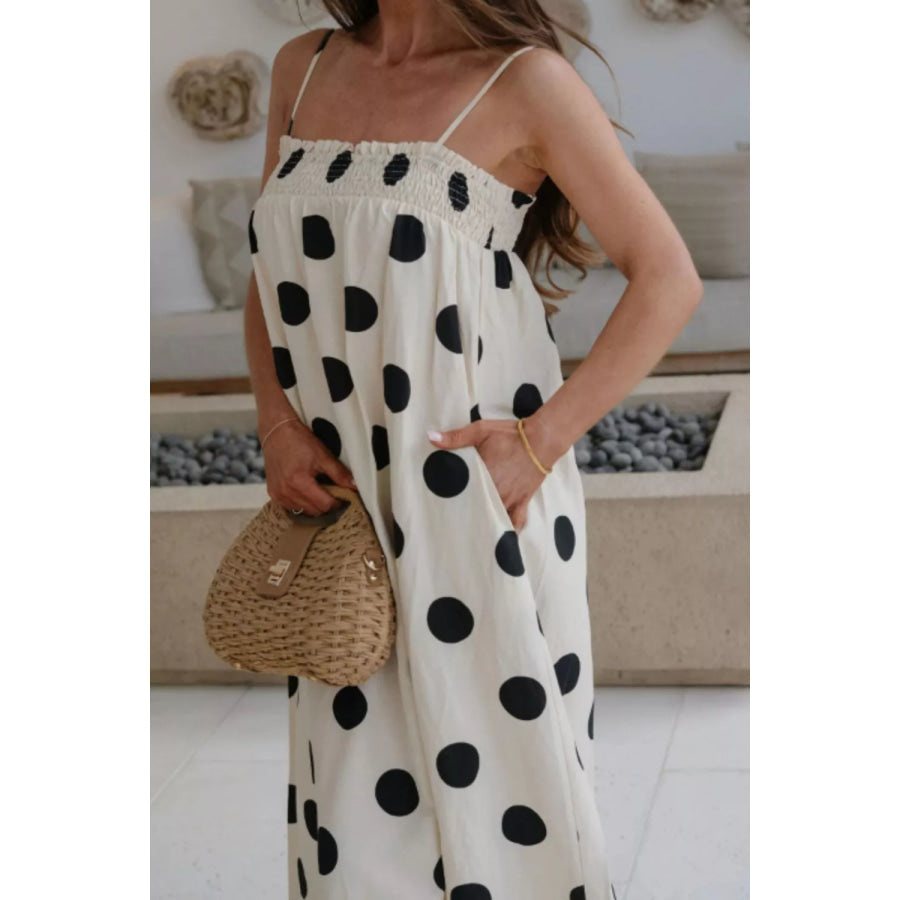 Polka Dot Spaghetti Straps Maxi Dress Apparel and Accessories