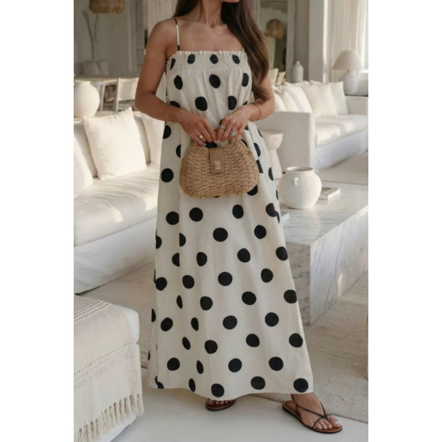 Polka Dot Spaghetti Straps Maxi Dress Apparel and Accessories
