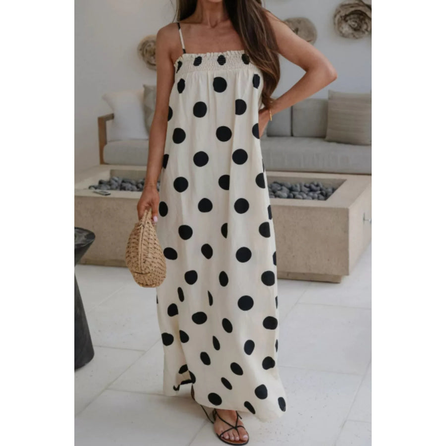 Polka Dot Spaghetti Straps Maxi Dress White / S Apparel and Accessories