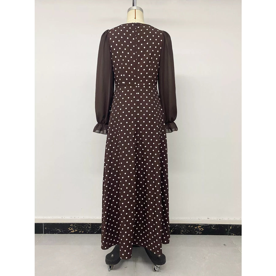 Polka Dot Square Neck Long Sleeve Maxi Dress Apparel and Accessories