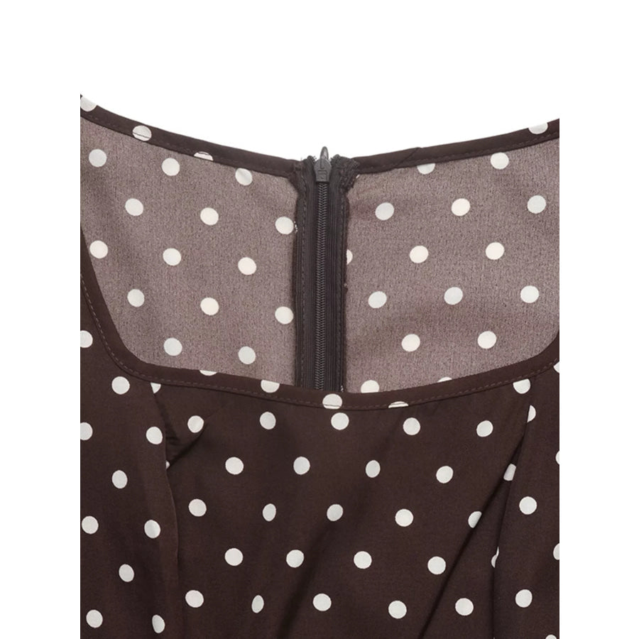 Polka Dot Square Neck Long Sleeve Maxi Dress Apparel and Accessories