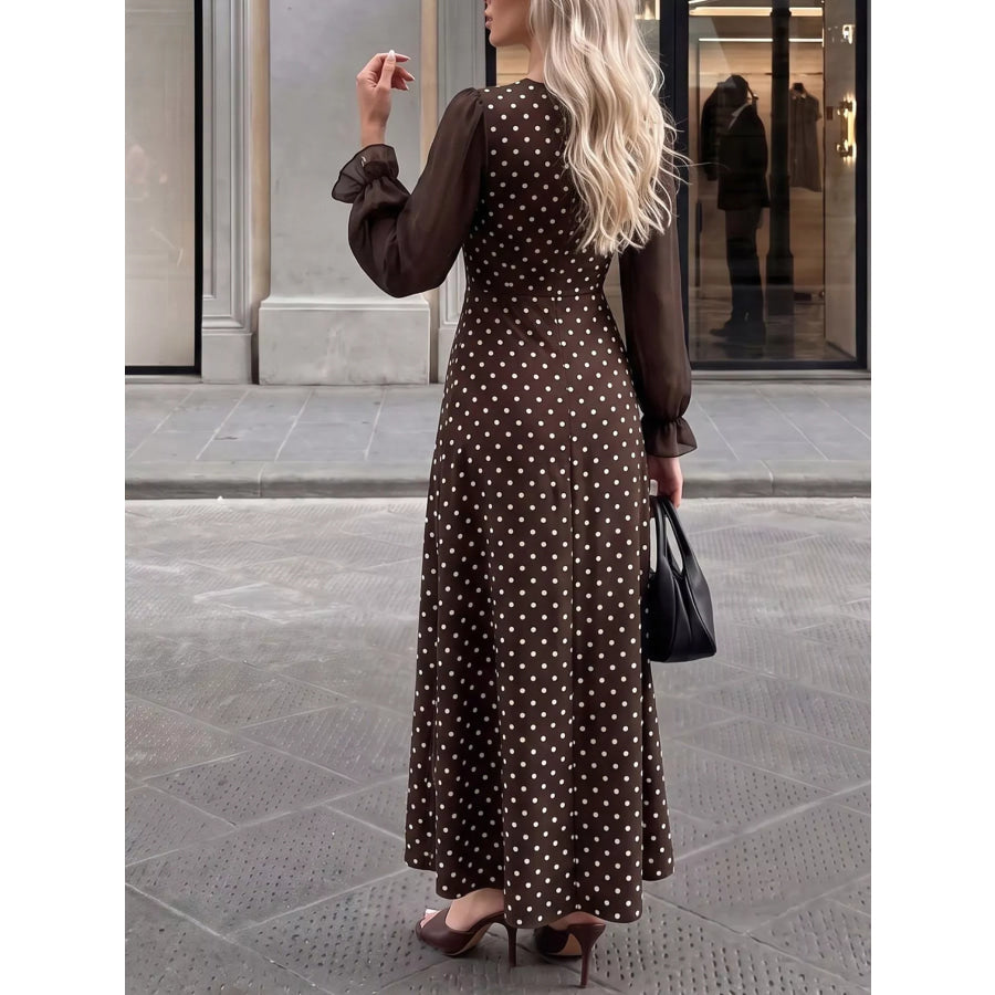 Polka Dot Square Neck Long Sleeve Maxi Dress Apparel and Accessories
