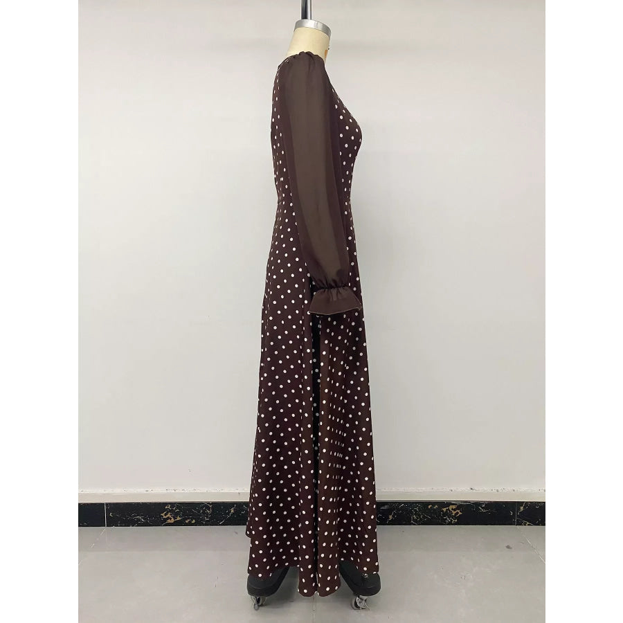 Polka Dot Square Neck Long Sleeve Maxi Dress Apparel and Accessories