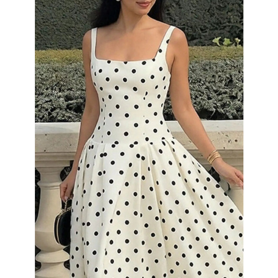 Polka Dot Square Neck Maxi Dress Apparel and Accessories