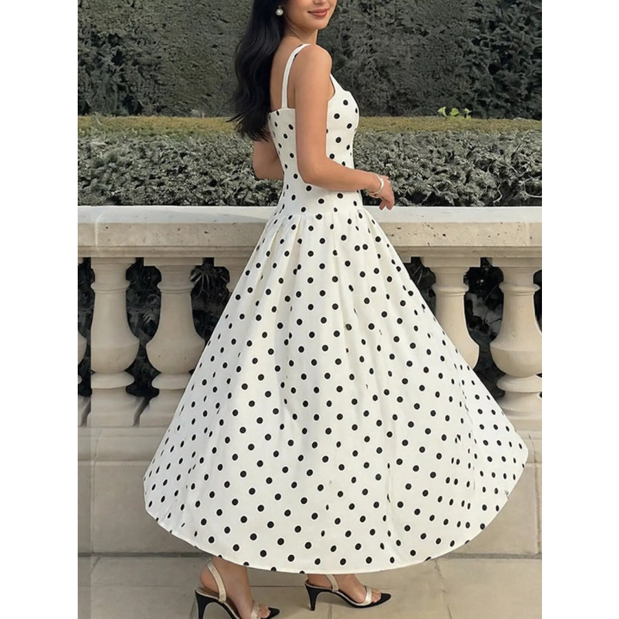Polka Dot Square Neck Maxi Dress Apparel and Accessories