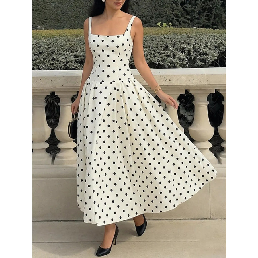 Polka Dot Square Neck Maxi Dress Cream / S Apparel and Accessories