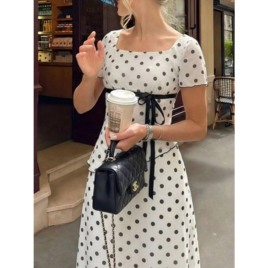 Polka Dot Square Neck Top and Skirt Set Apparel Accessories