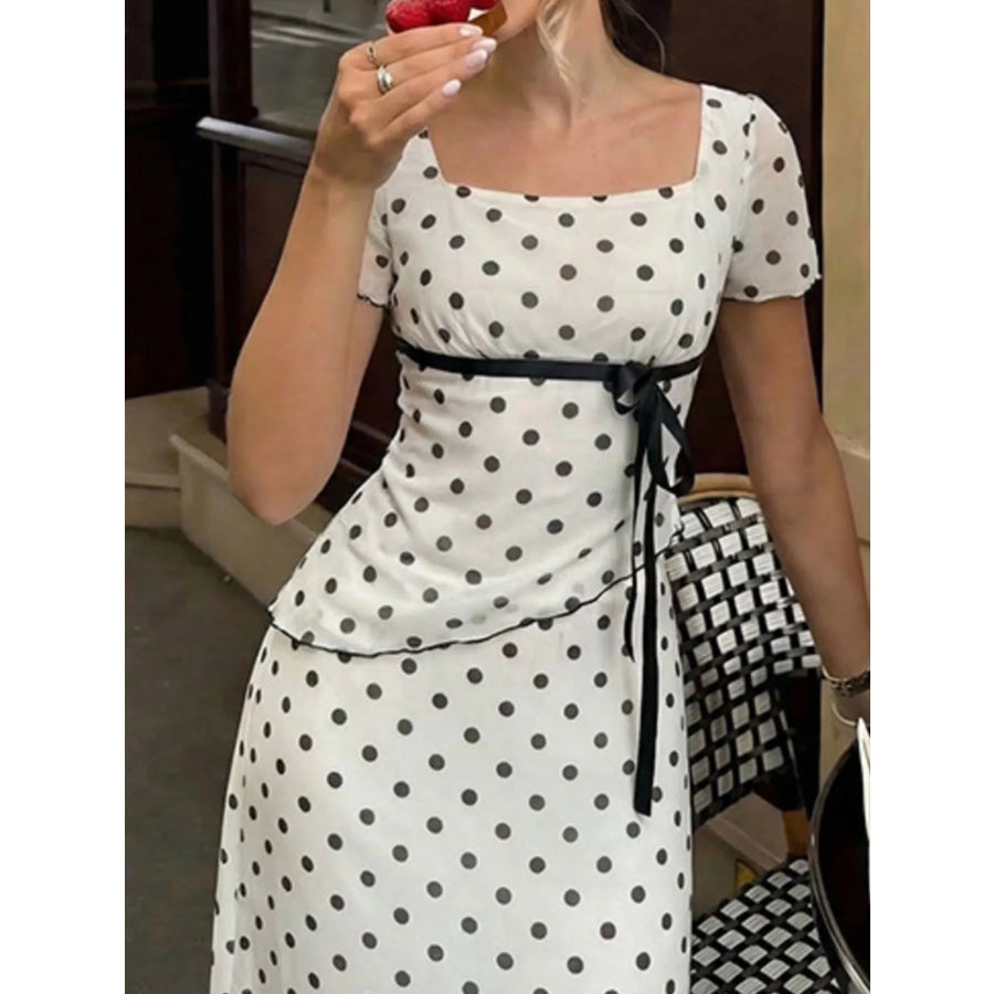 Polka Dot Square Neck Top and Skirt Set Apparel Accessories