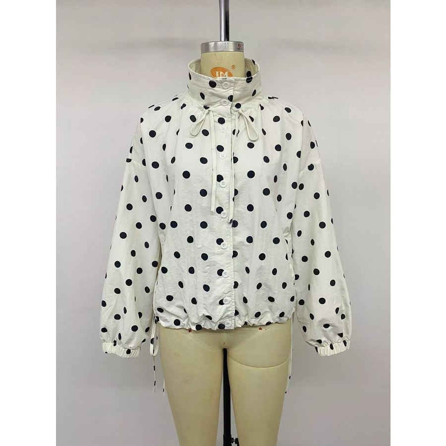 Polka Dot Stand-Collar Casual Jacket Apparel and Accessories