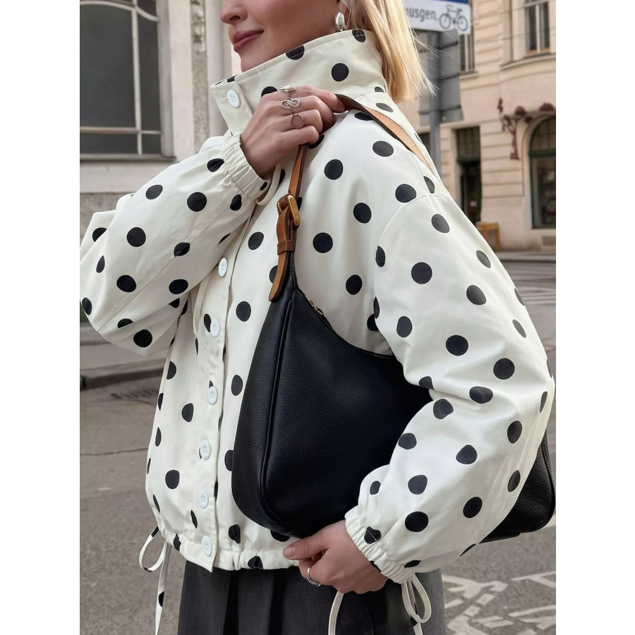 Polka Dot Stand-Collar Casual Jacket Apparel and Accessories