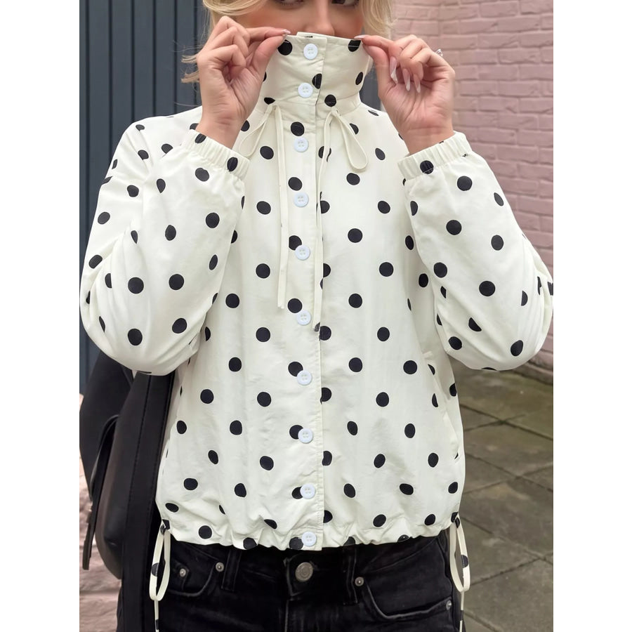Polka Dot Stand-Collar Casual Jacket Apparel and Accessories