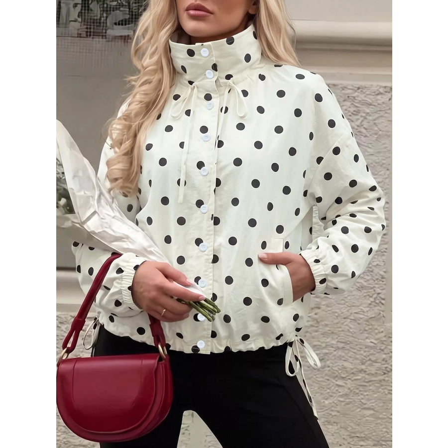 Polka Dot Stand-Collar Casual Jacket Apparel and Accessories