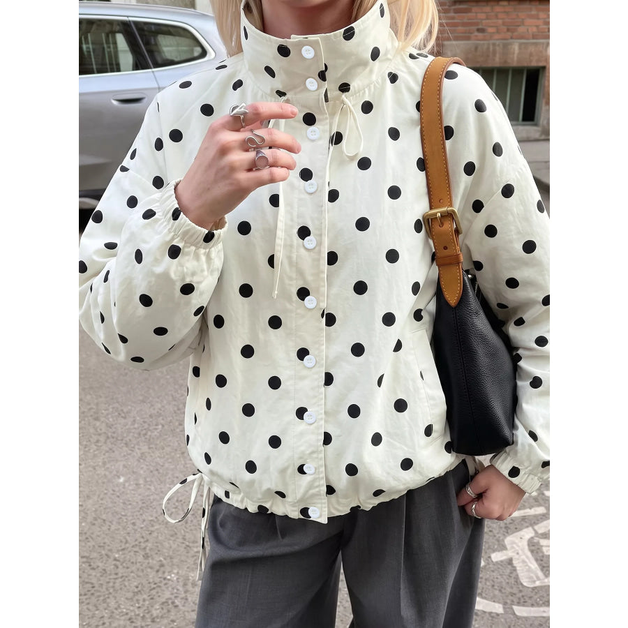 Polka Dot Stand-Collar Casual Jacket Apricot / S Apparel and Accessories
