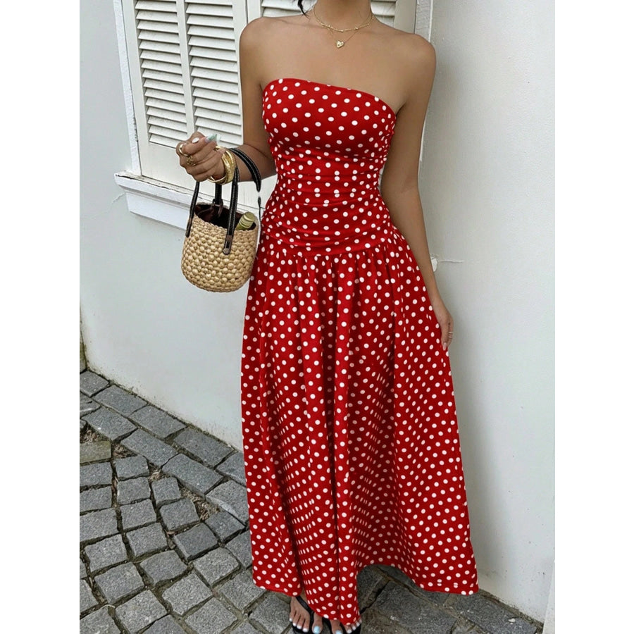 Polka Dot Strapless Maxi Dress Apparel and Accessories