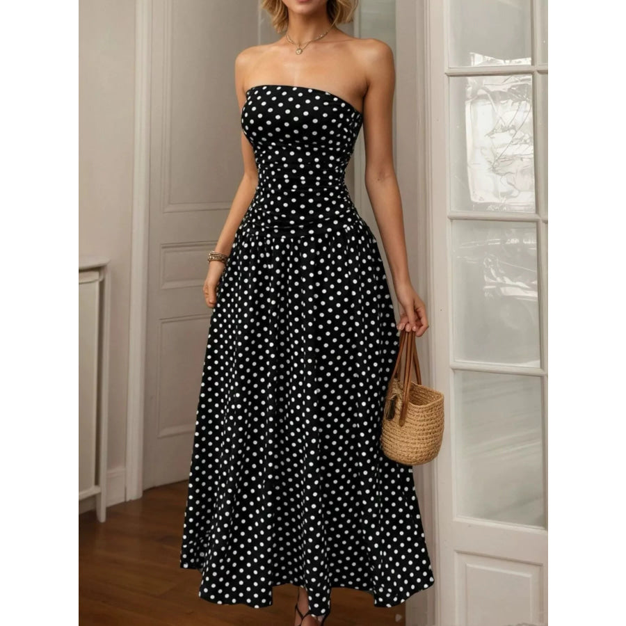 Polka Dot Strapless Maxi Dress Black / S