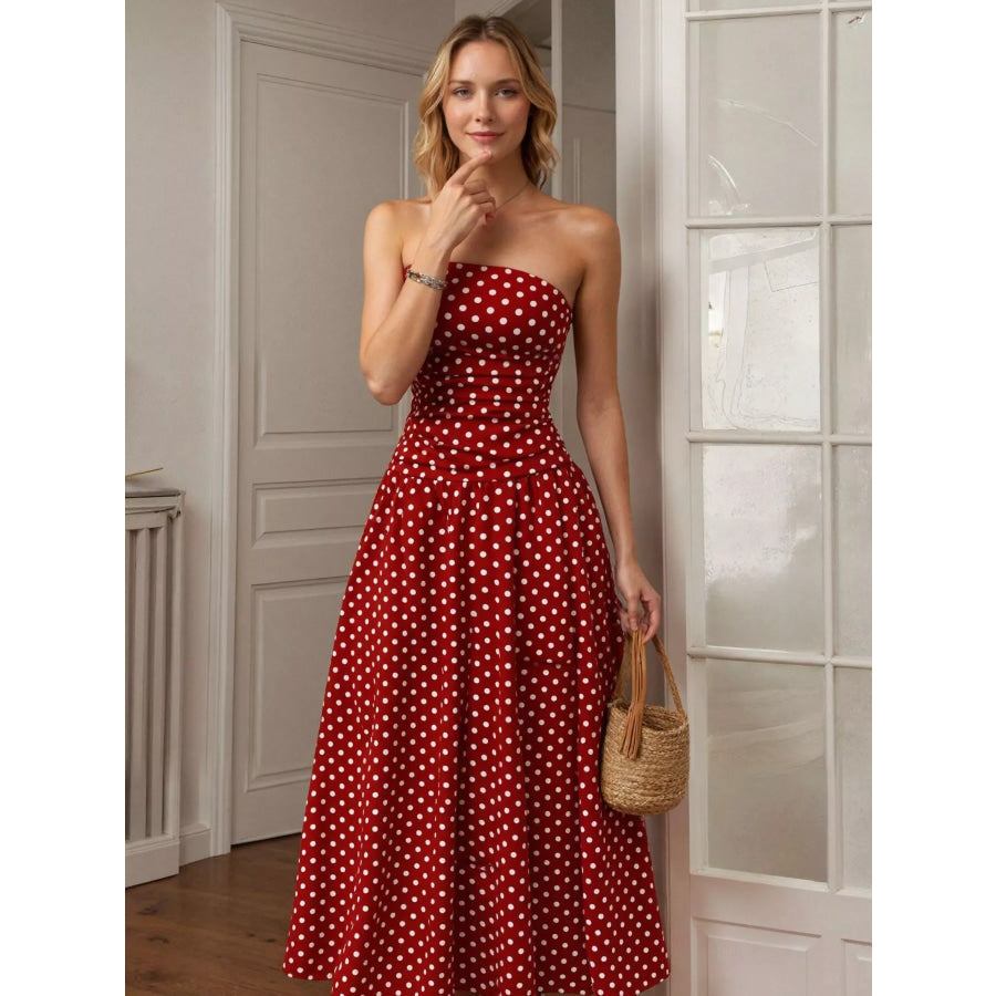 Polka Dot Strapless Maxi Dress