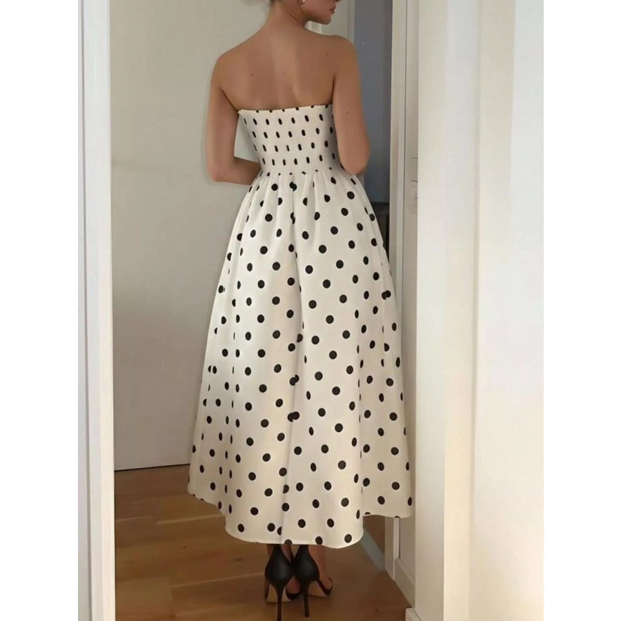 Polka Dot Strapless Midi Dress Apparel and Accessories